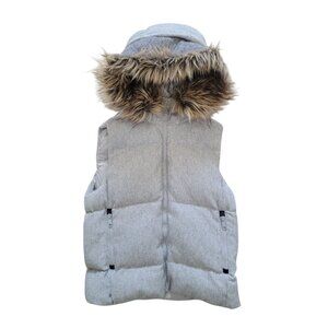 Gap Outdoor Edition Wool Blend Gray Winter Down Puffer Vest w/ Faux Fur Hood S